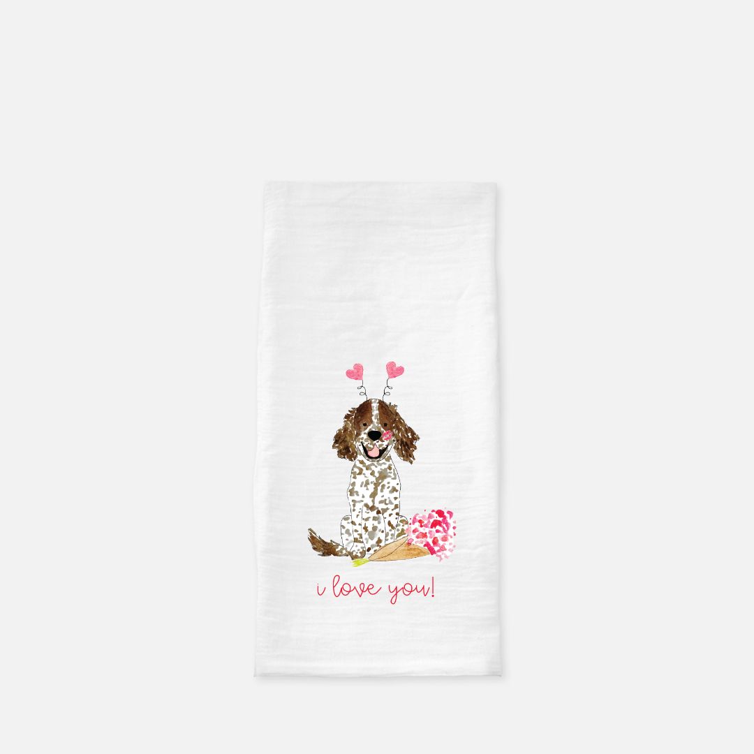 Lovey Dovey Spaniel Tea Towel