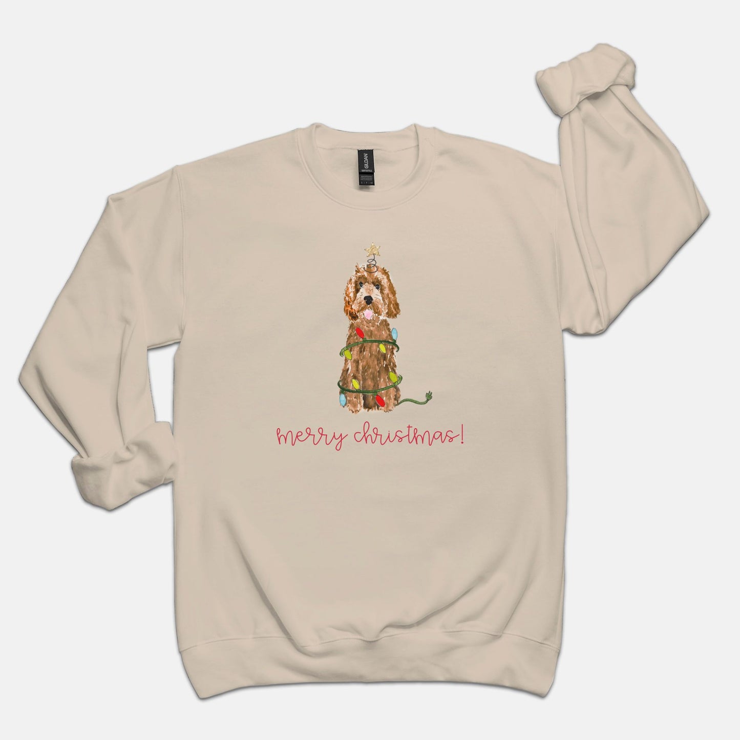 Festive Christmas Apricot Mini Doodle Gildan Sweatshirt