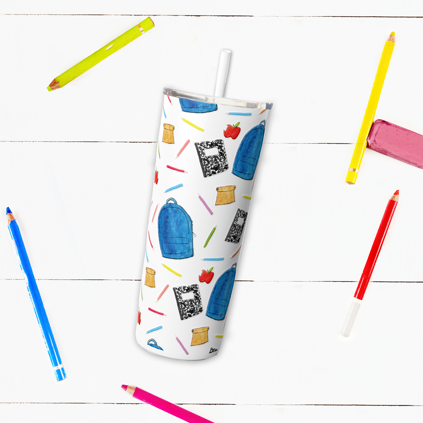 Back to School Pattern Skinny Steel Tumbler