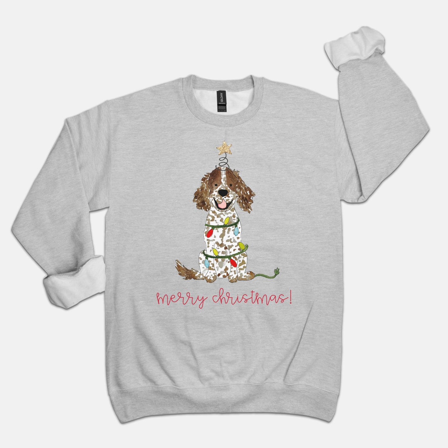 Festive Christmas Brown Parti Spaniel Gildan Sweatshirt