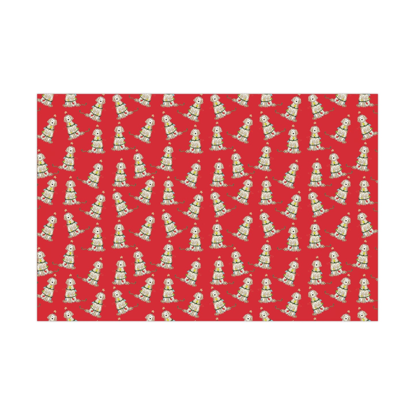 Festive Christmas Cream Doodle Gift Wrap - Red