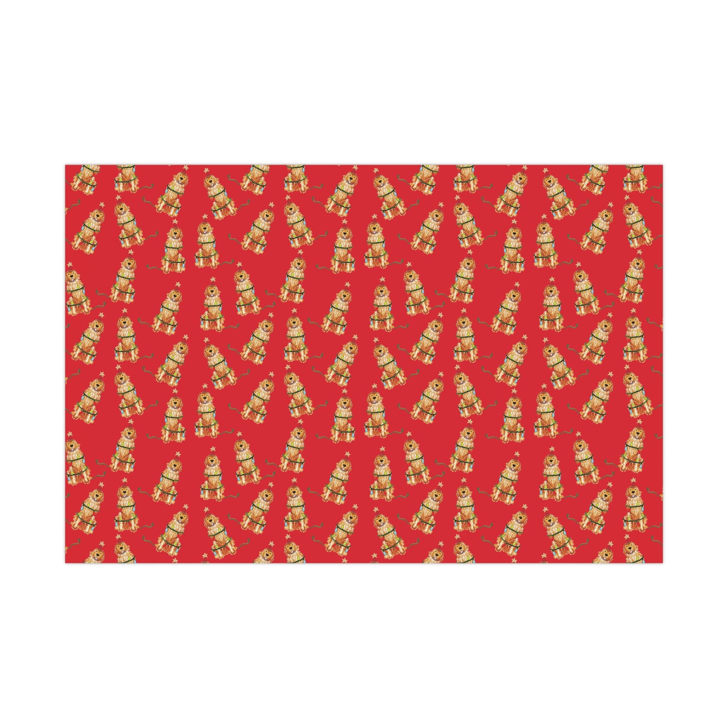 Festive Christmas Red Golden Retriever Gift Wrap - Red