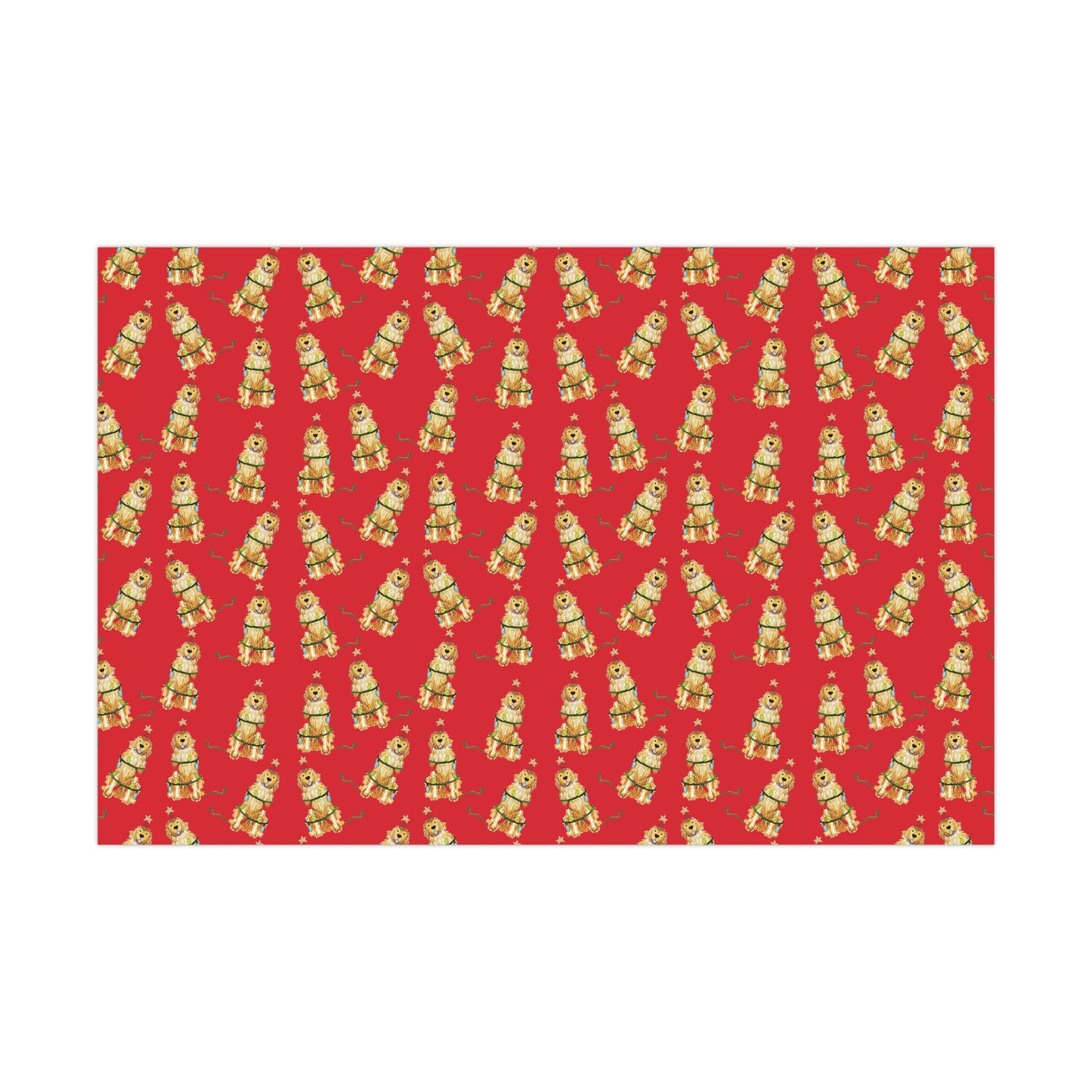 Festive Christmas Golden Retriever Gift Wrap - Red