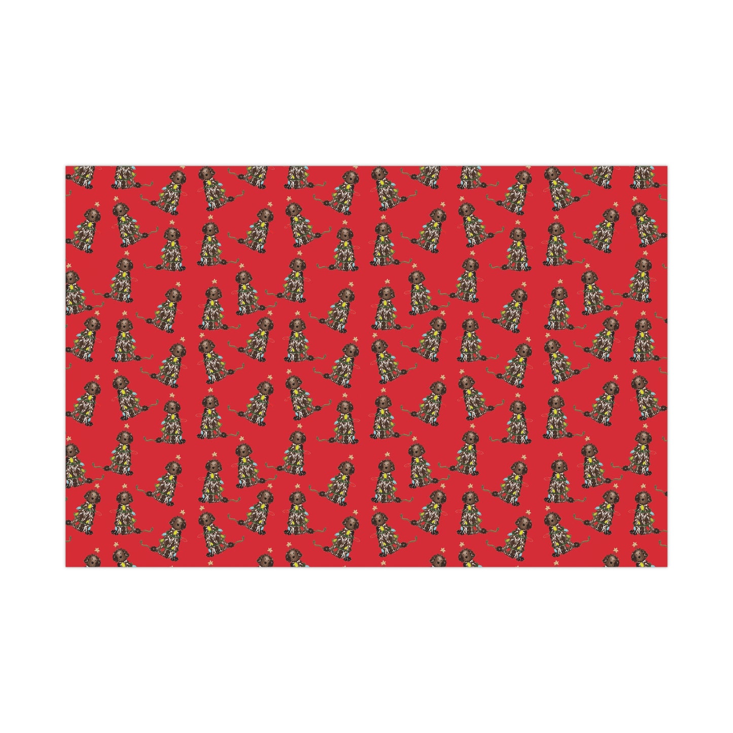 Festive Christmas Brown Doodle Gift Wrap - Red