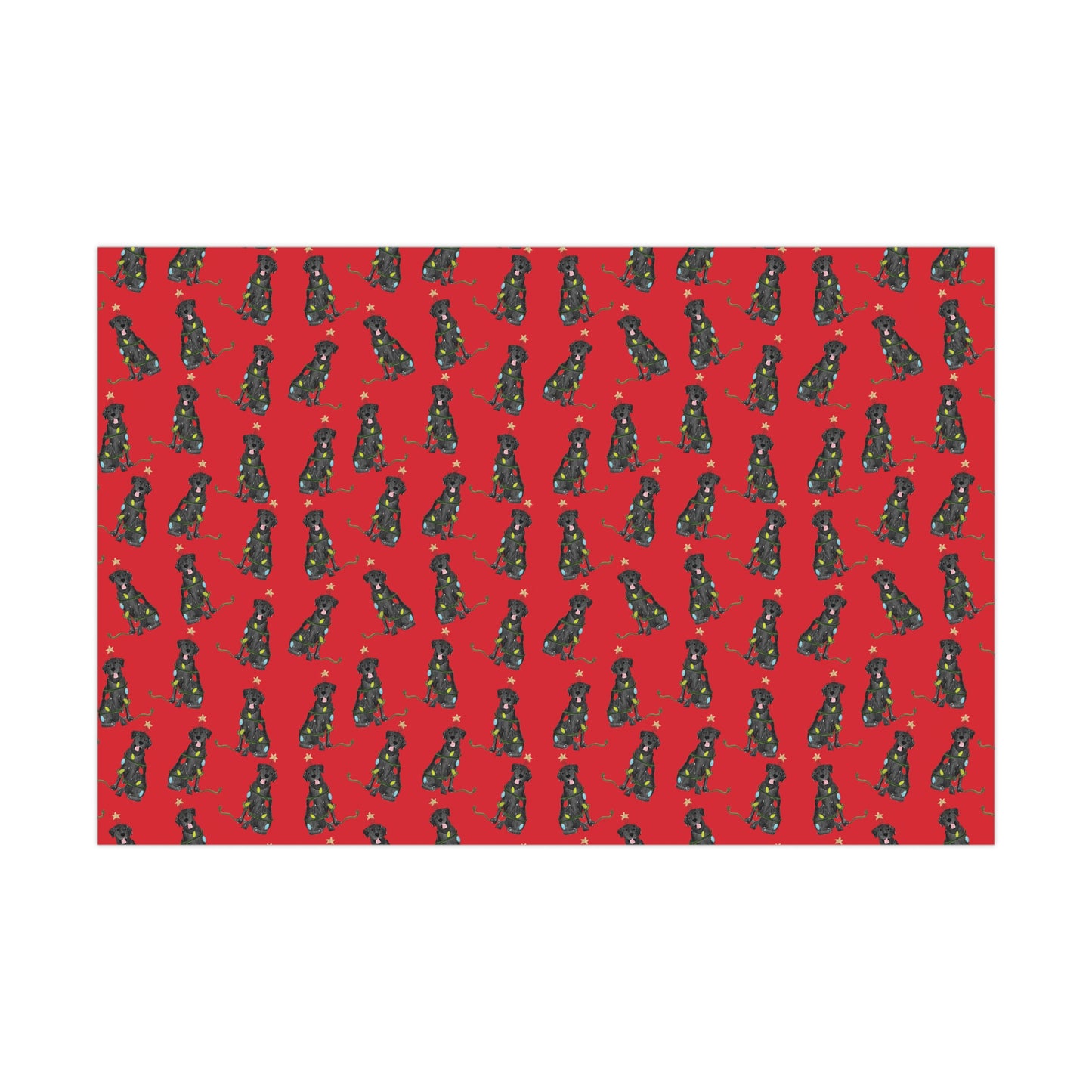 Festive Christmas Black Lab Gift Wrap - Red