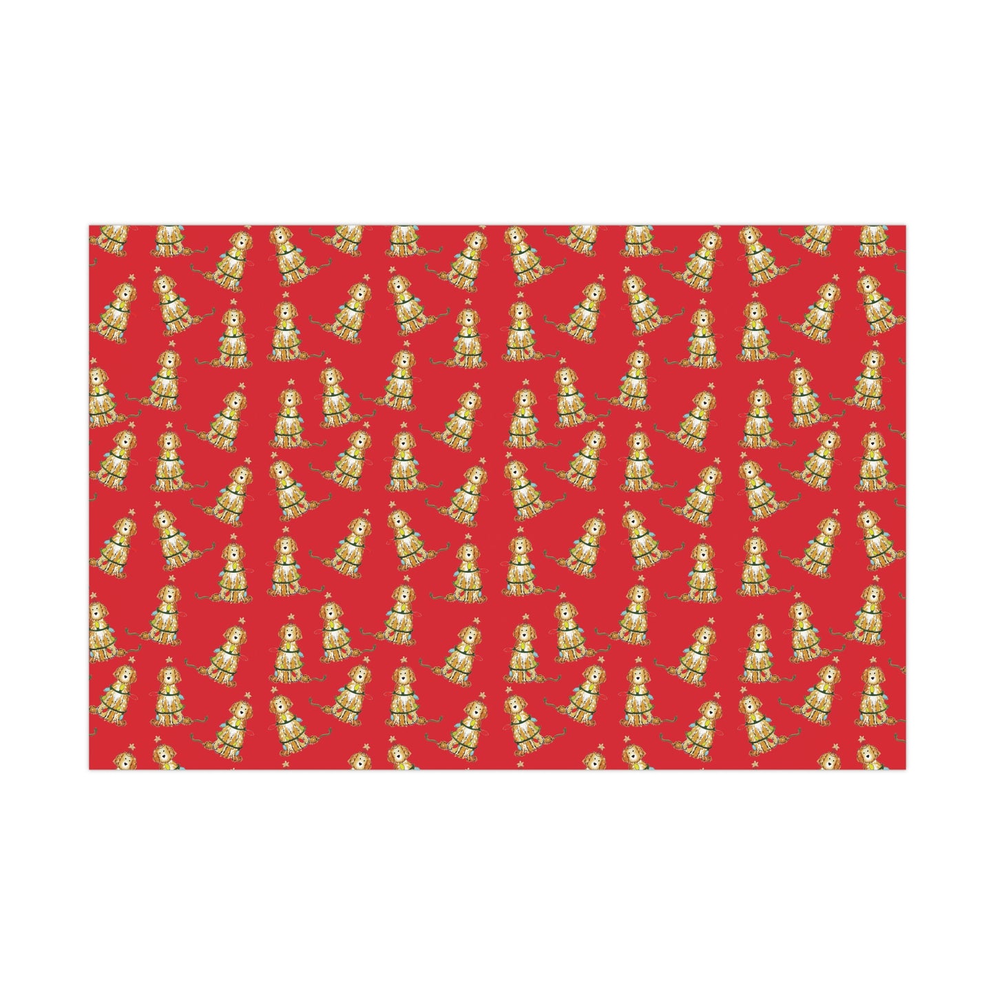 Festive Christmas Apricot and Cream Doodle Gift Wrap - Red