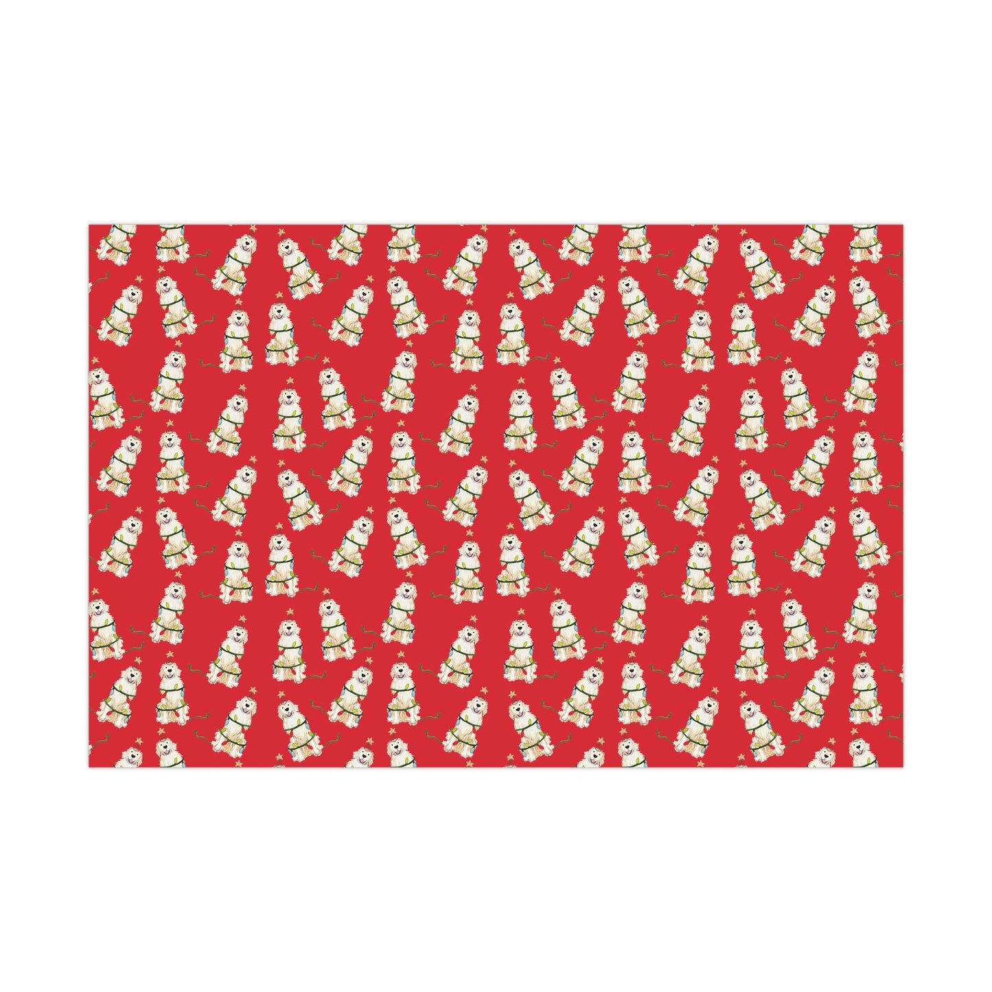 Festive Christmas Light Golden Retriever Gift Wrap - Red