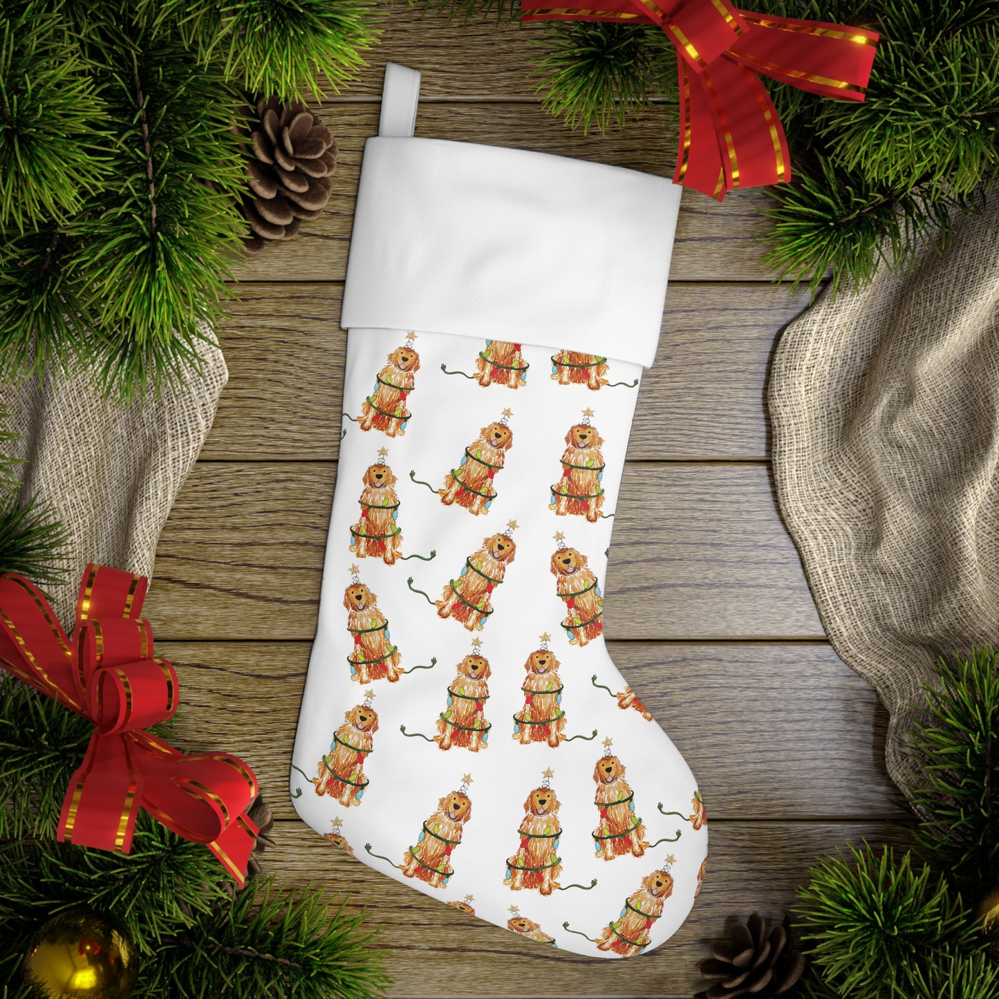 Festive Christmas Red Golden Retriever Stocking | Christmas Black Parti Spaniel Pet Stockings, Dog Stocking