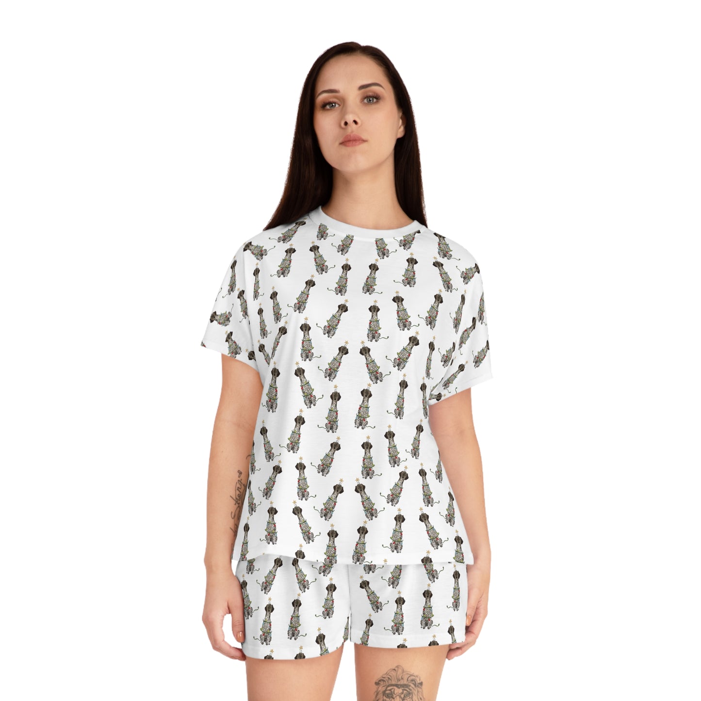 Festive Christmas German Shorthaired Pointer Women's Short Pajama Set
