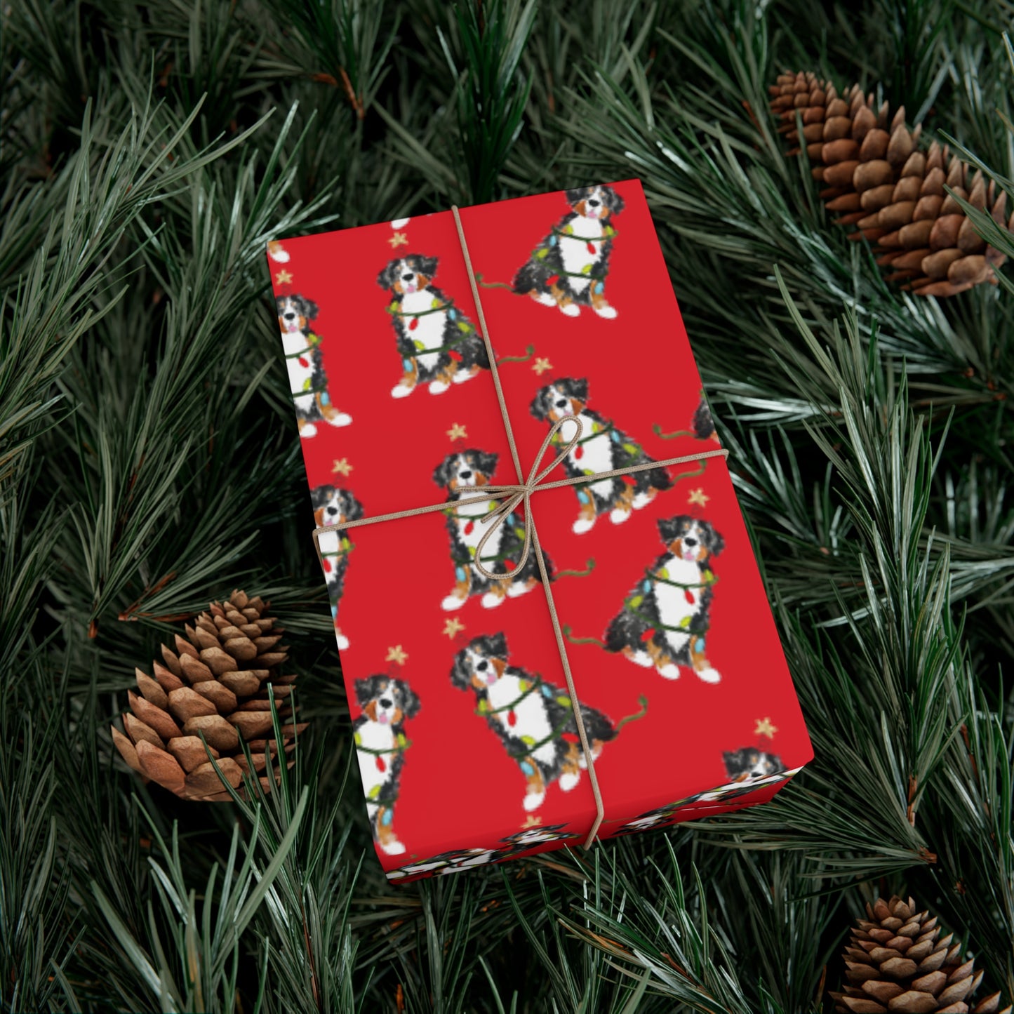 Festive Christmas Bernese Mountain Dog Gift Wrap - Red
