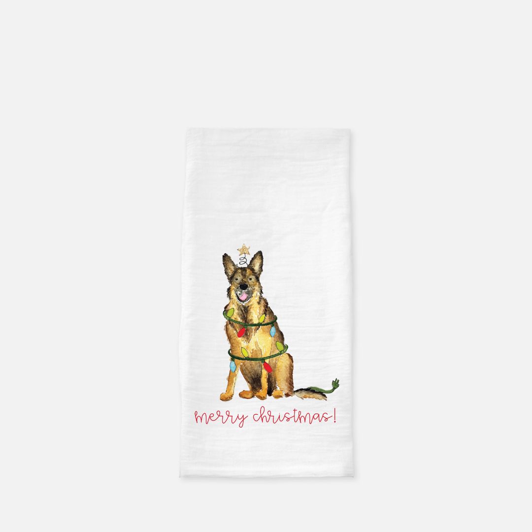 Festive German Shepherd Tea Towel