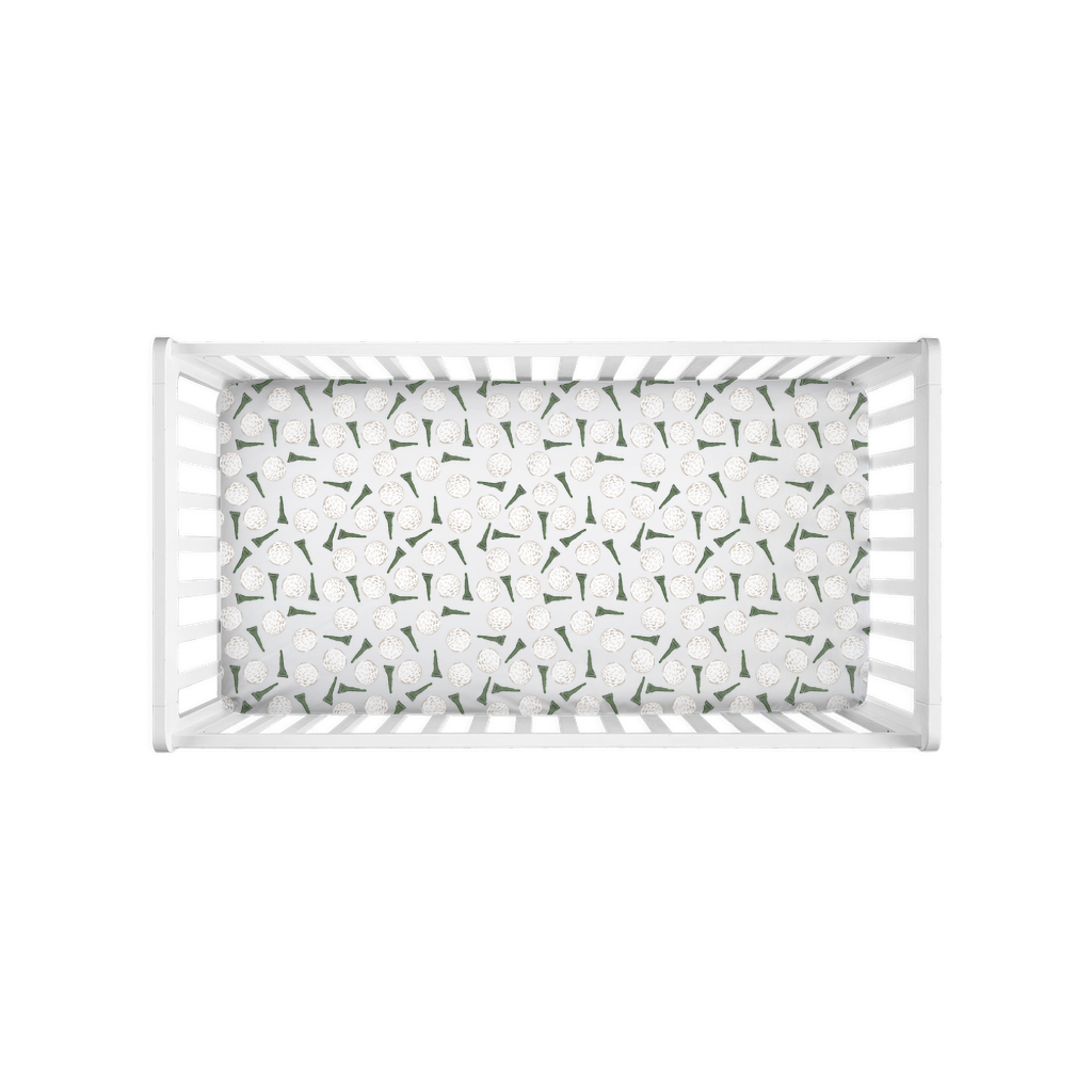 Golf Tee Pattern Crib Sheet - Moss and Beige | Golf Crib Sheets