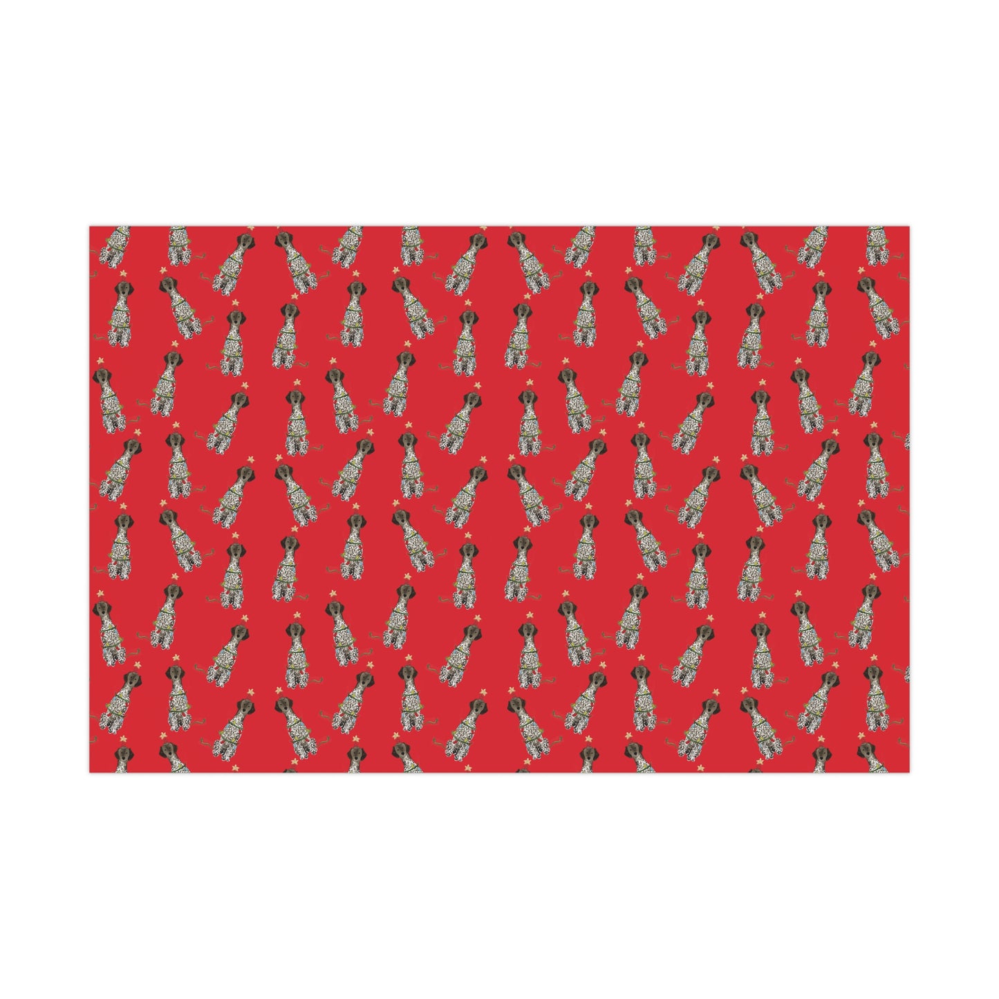 Festive Christmas Liver Roan German Shorthaired Pointer Gift Wrap - Red