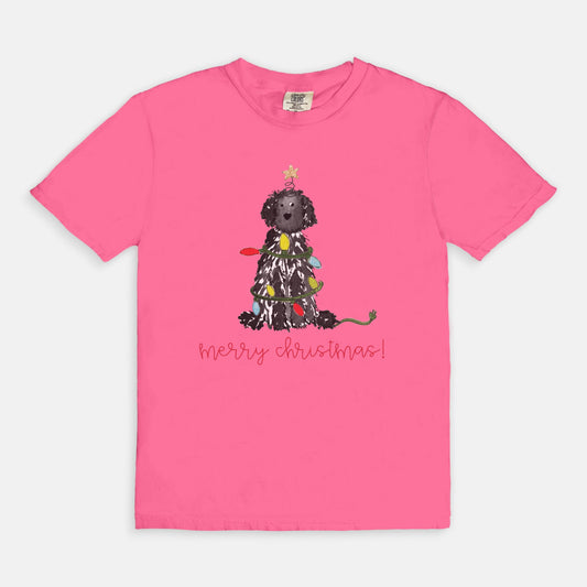 Festive Christmas Black Doodle Comfort Color Tee