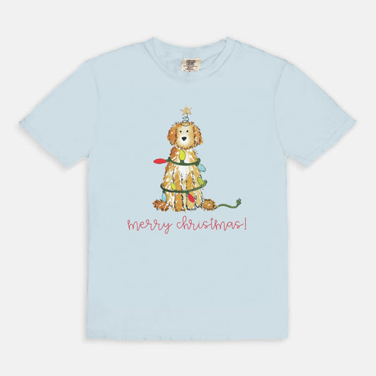 Festive Christmas Apricot and Cream Doodle Comfort Colors Tee