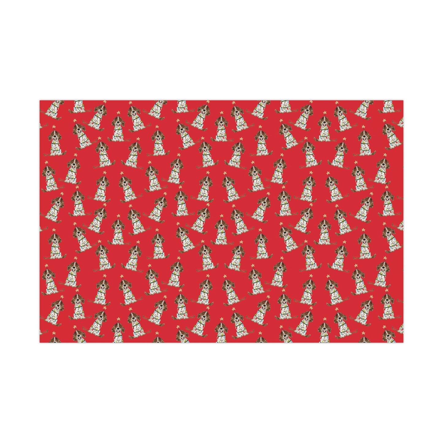 Festive Christmas Brown Parti Spaniel Gift Wrap - Red