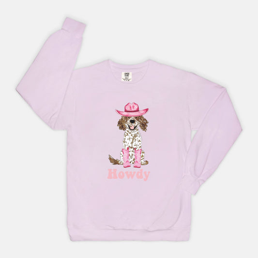 Howdy Cowgirl Brown Parti Spaniel Comfort Color Sweatshirt