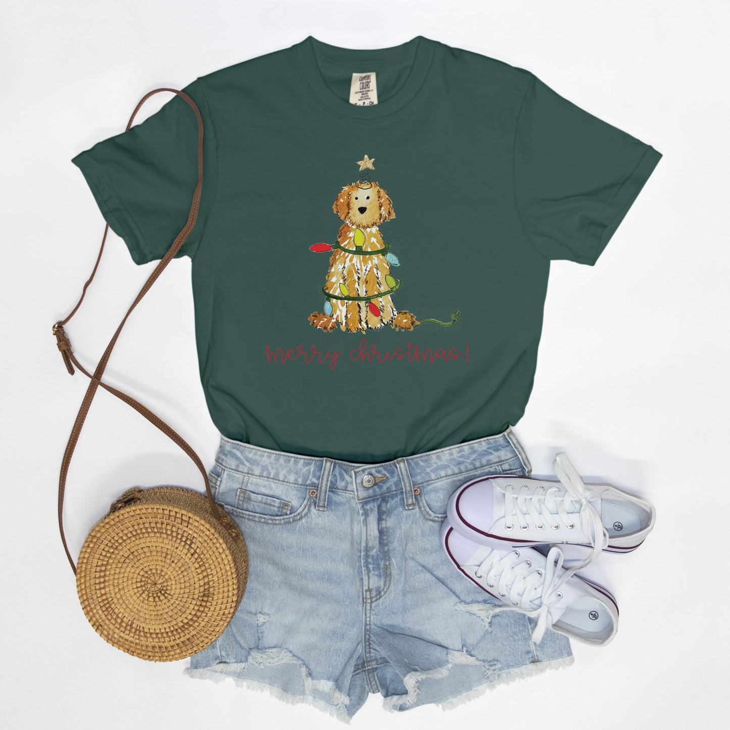 Festive Christmas Apricot Doodle Comfort Color Tee