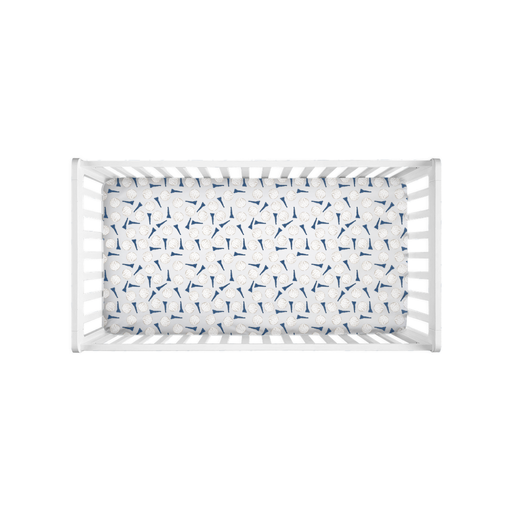 Golf Tee Pattern Crib Sheets - Navy and Beige | Golf Crib Sheets