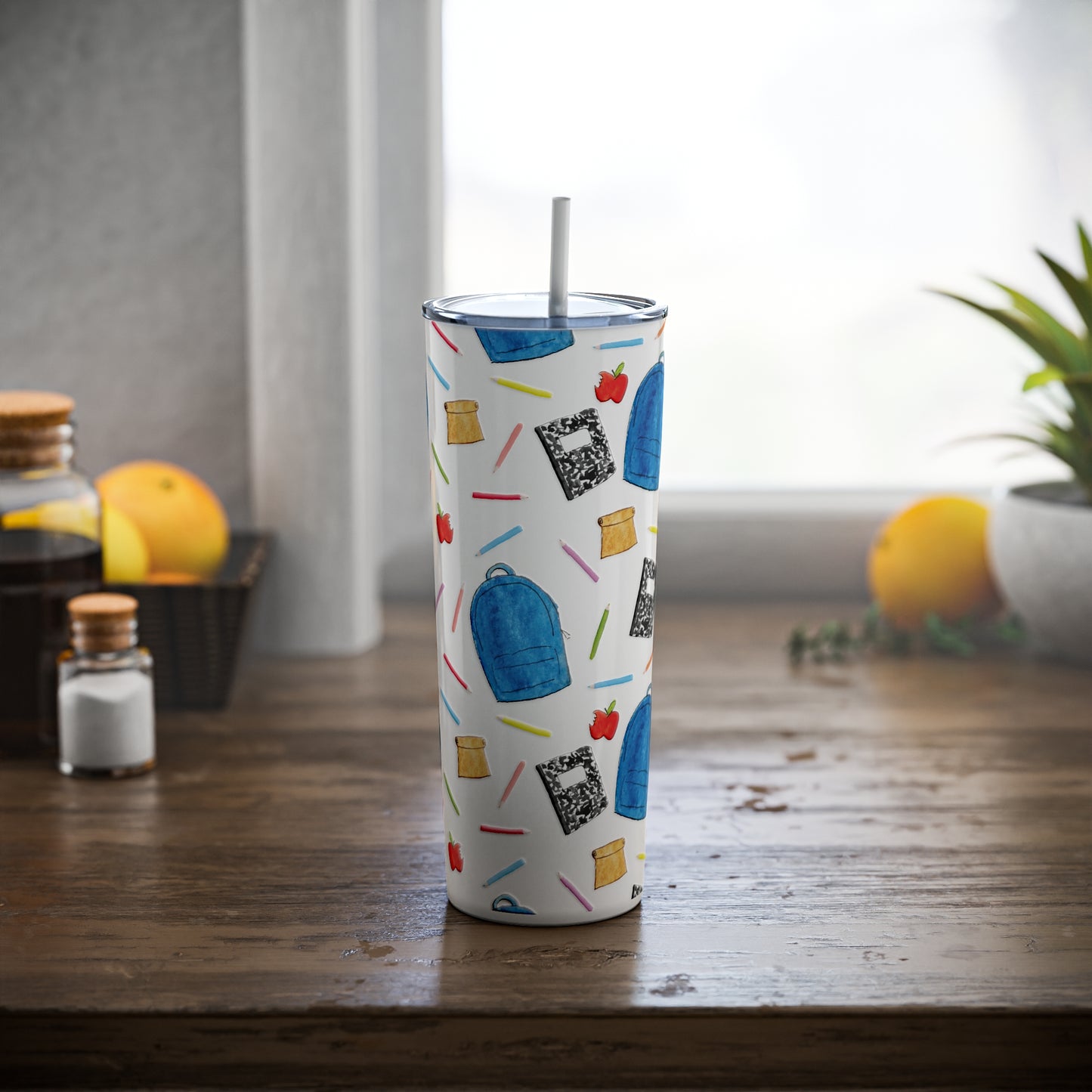 Back to School Pattern Skinny Steel Tumbler