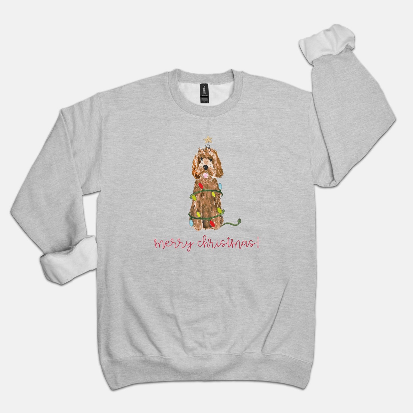 Festive Christmas Apricot Mini Doodle Gildan Sweatshirt
