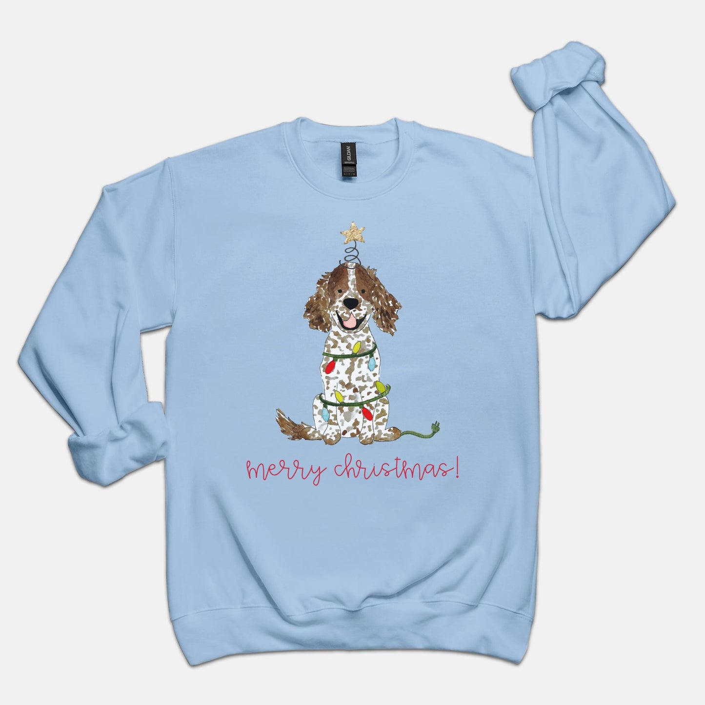 Festive Christmas Brown Parti Spaniel Gildan Sweatshirt