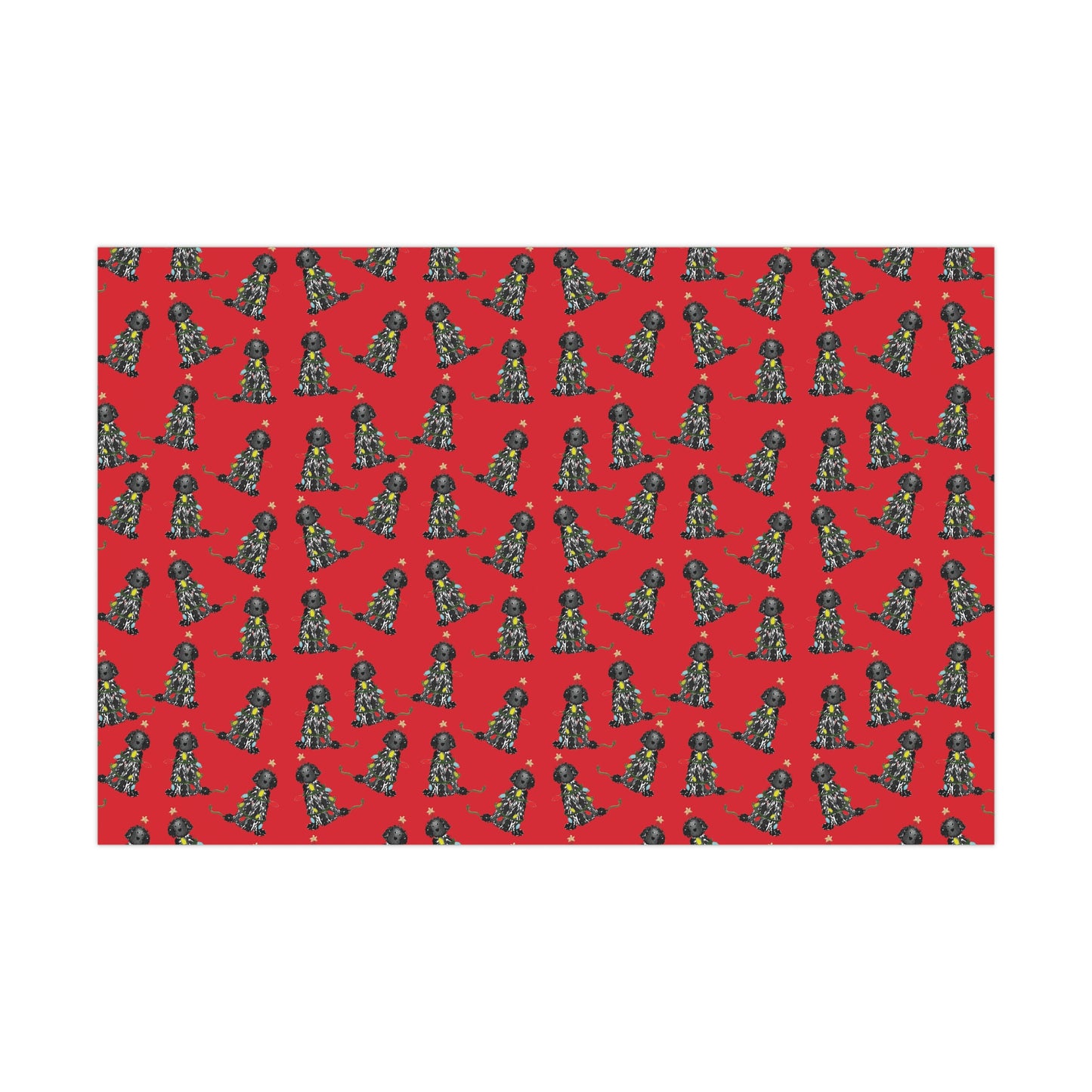 Festive Christmas Black Doodle Gift Wrap - Red