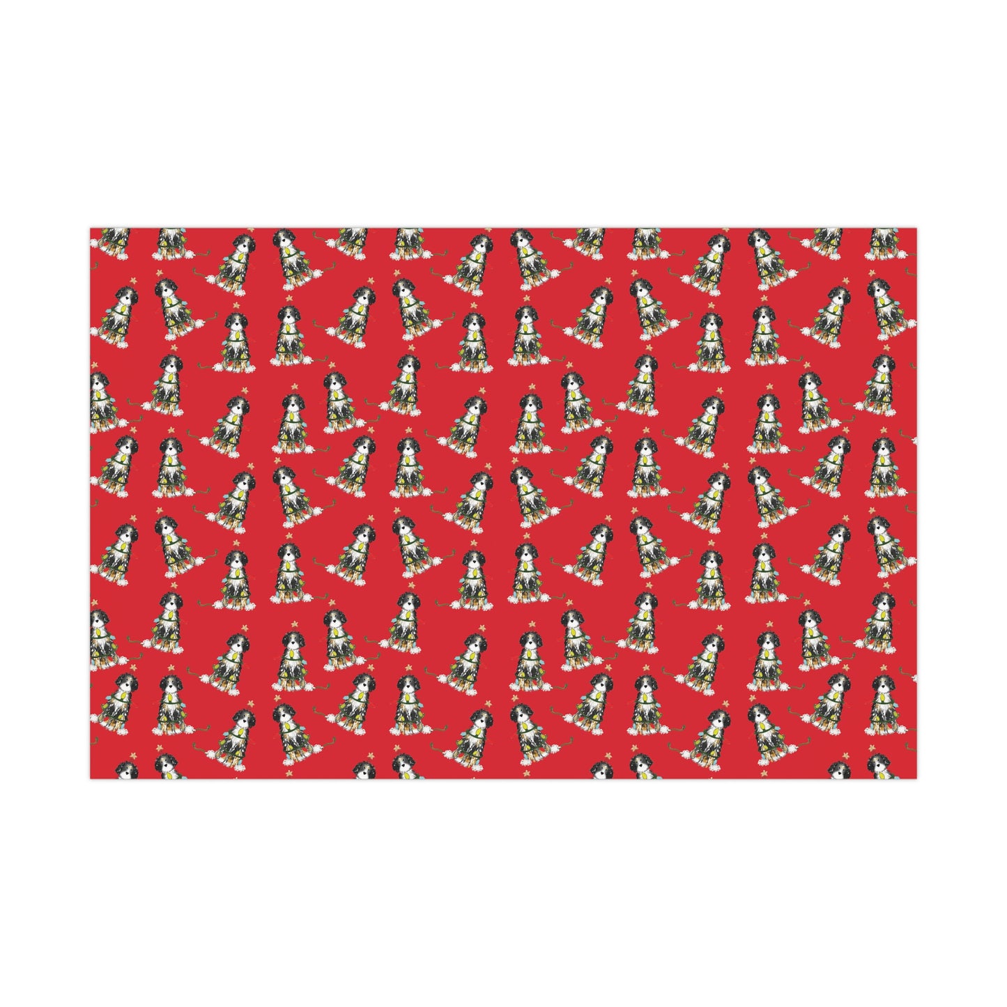 Festive Christmas Bernadoodle Gift Wrap - Red