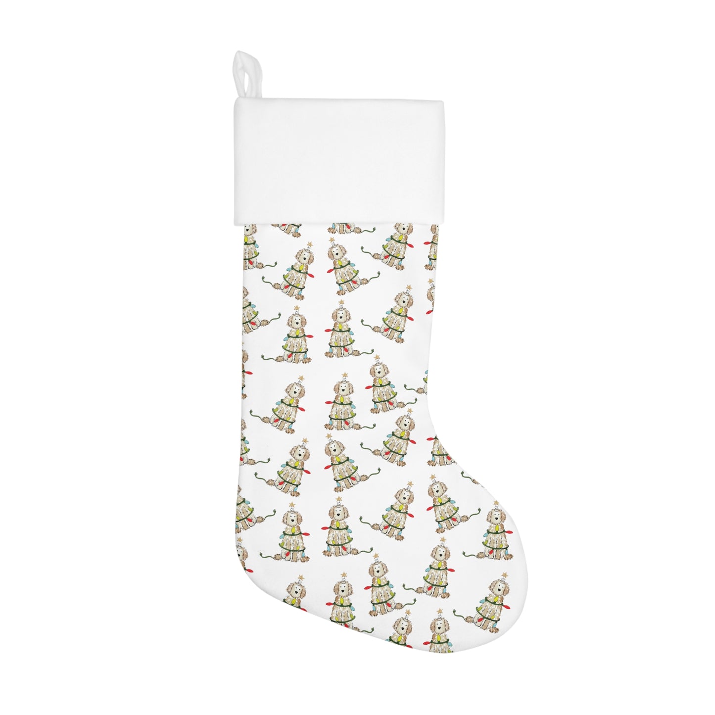 Festive Cream Doodle Christmas Stocking | Goldendoodle Pet Stockings, Labradoodle Holiday Stocking