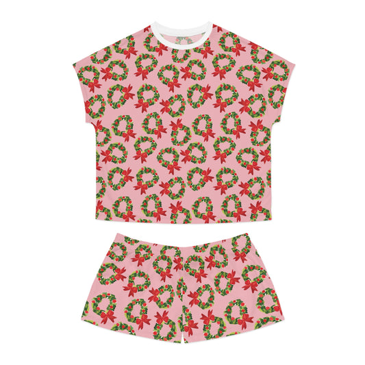 Pink Christmas Wreath Pajama Set