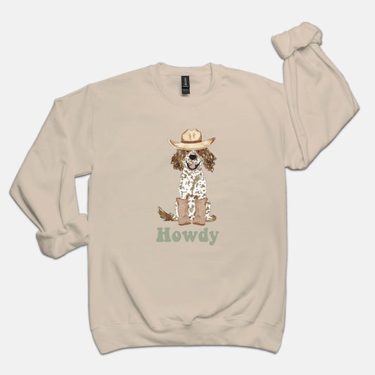 Howdy Cowboy Brown Parti Spaniel Gildan Sweatshirt