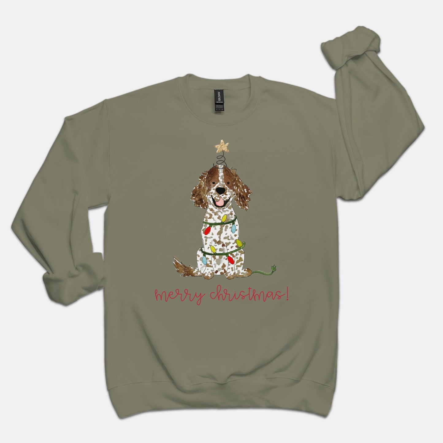 Festive Christmas Brown Parti Spaniel Gildan Sweatshirt