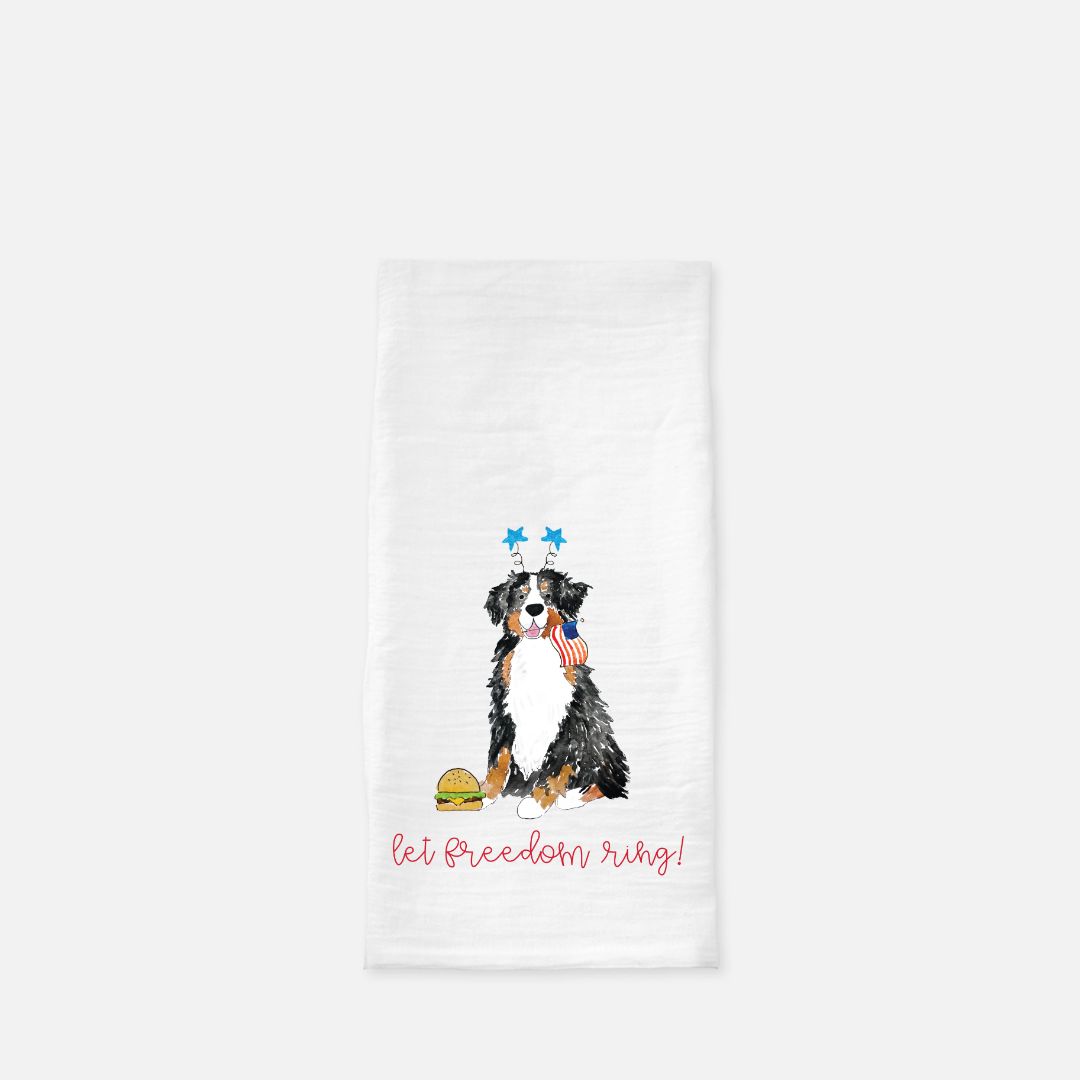 Patriotic Bernese Mountain Dog Tea Towel