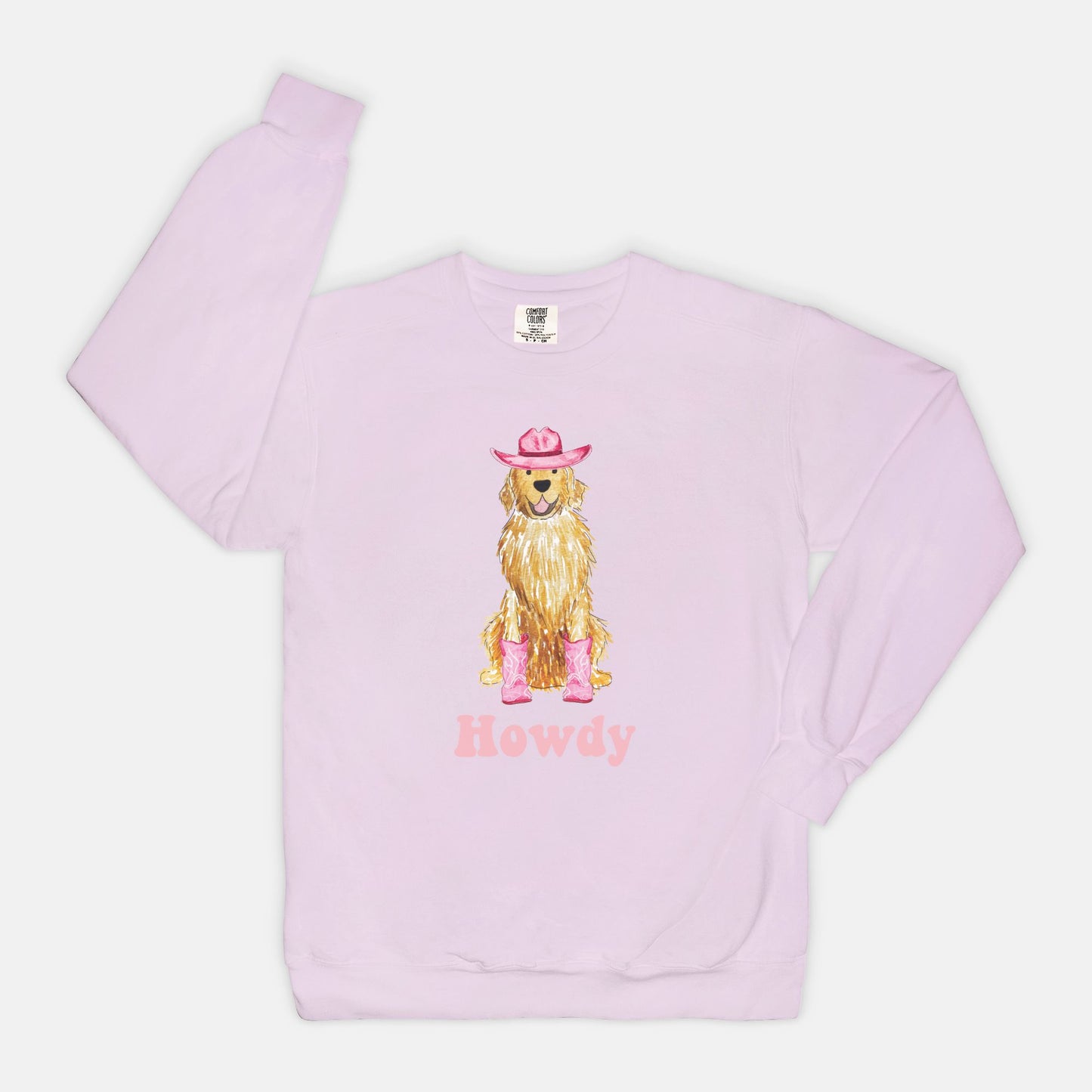 Howdy Cowgirl Golden Retriever Comfort Color Crewneck Sweatshirt