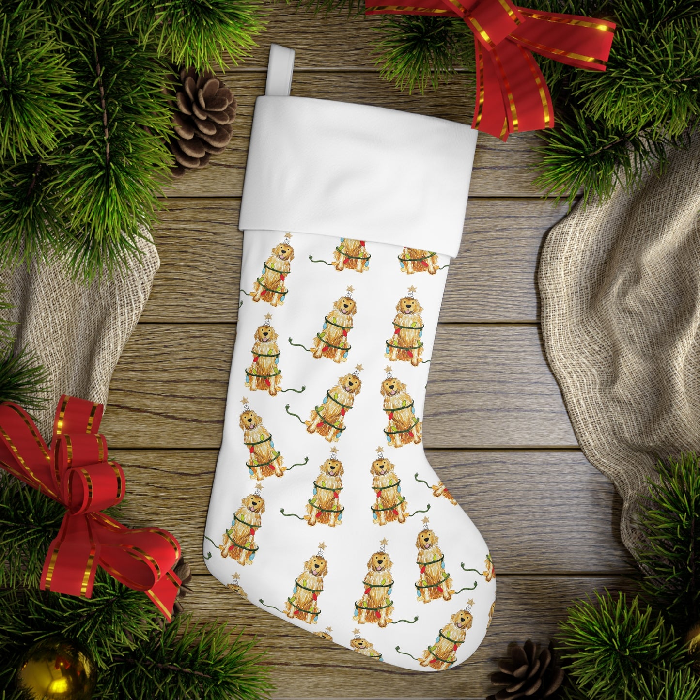 Festive Christmas Golden Retriever Stocking | Christmas Golden Retriever Pet Stockings, Christmas Stockings for Dogs