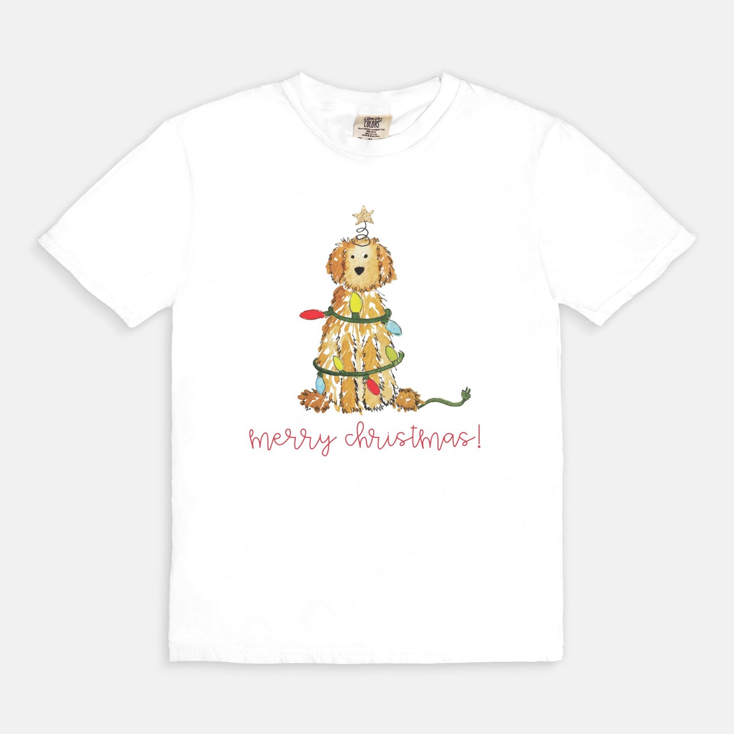 Festive Christmas Apricot Doodle Comfort Color Tee