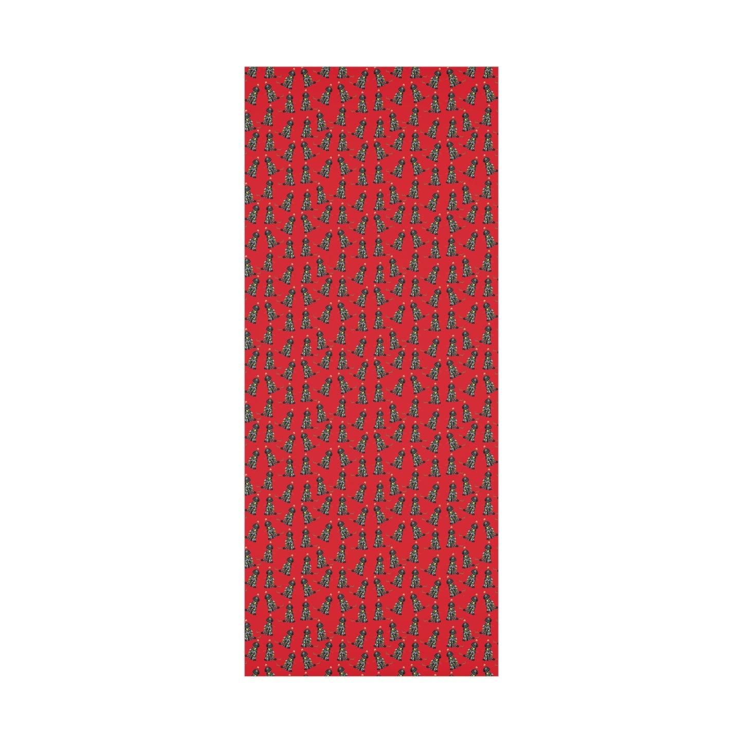 Festive Christmas Black Doodle Gift Wrap - Red