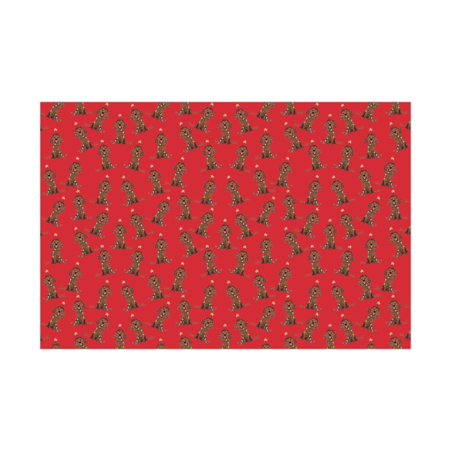 Festive Christmas Brown Spaniel Gift Wrap - Red