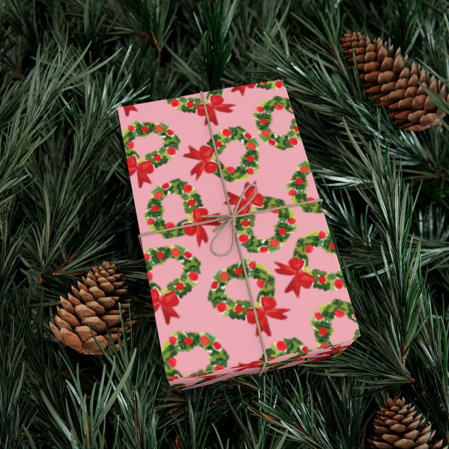 Watercolor Wreath Gift Wrap - Pink