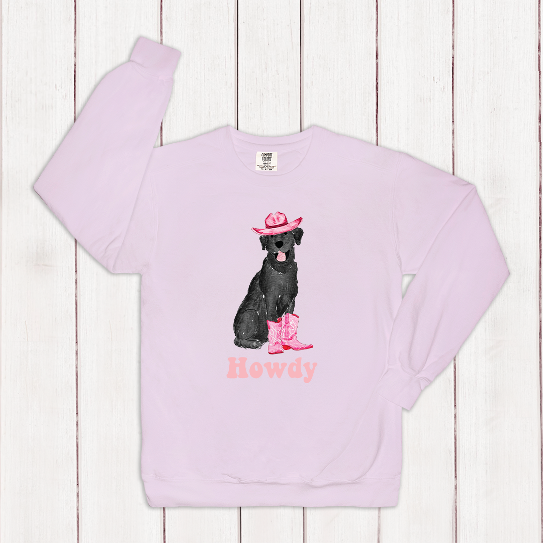 Howdy Cowgirl Black Lab Comfort Color Crewneck Sweatshirt