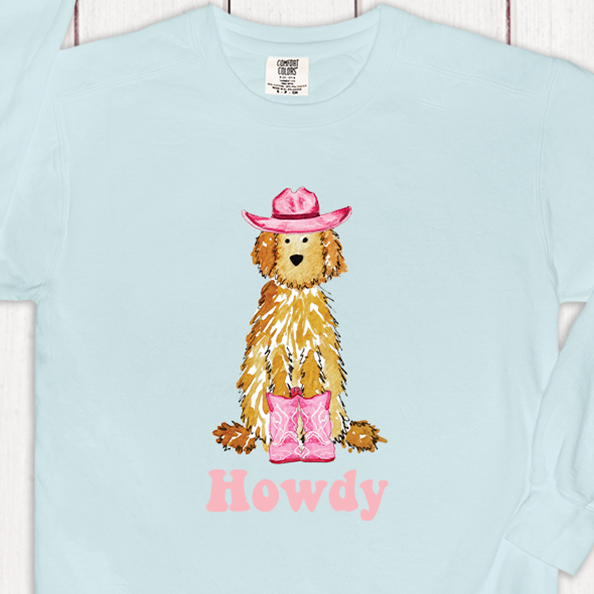 Howdy Cowgirl Apricot Doodle Comfort Color Crewneck Sweatshirt