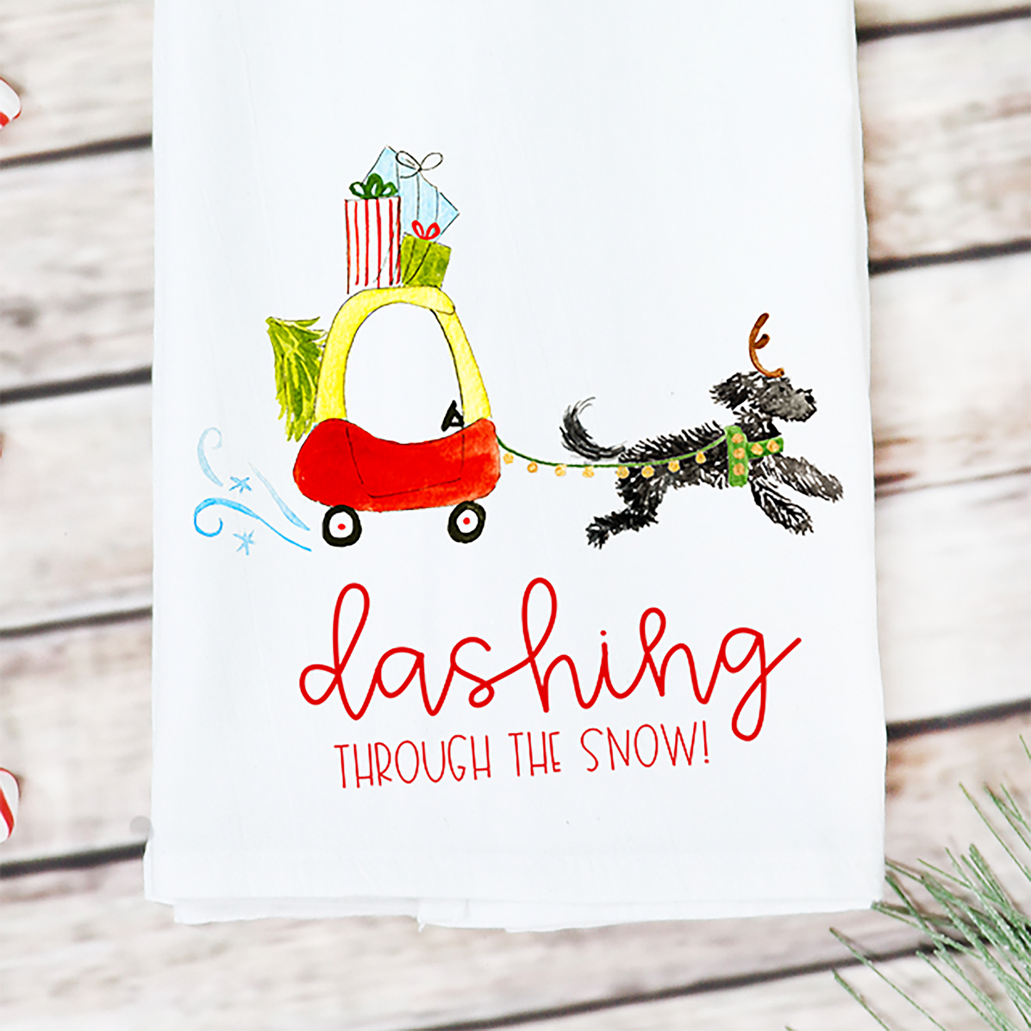 Festive Christmas Play Car Doodle Tea Towel
