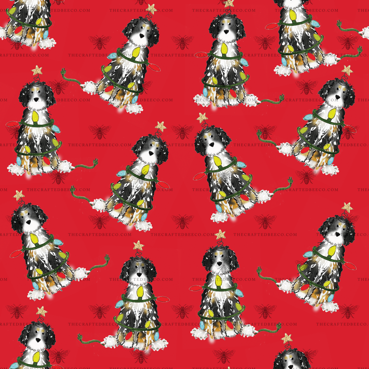 Festive Christmas Bernadoodle Gift Wrap - Red