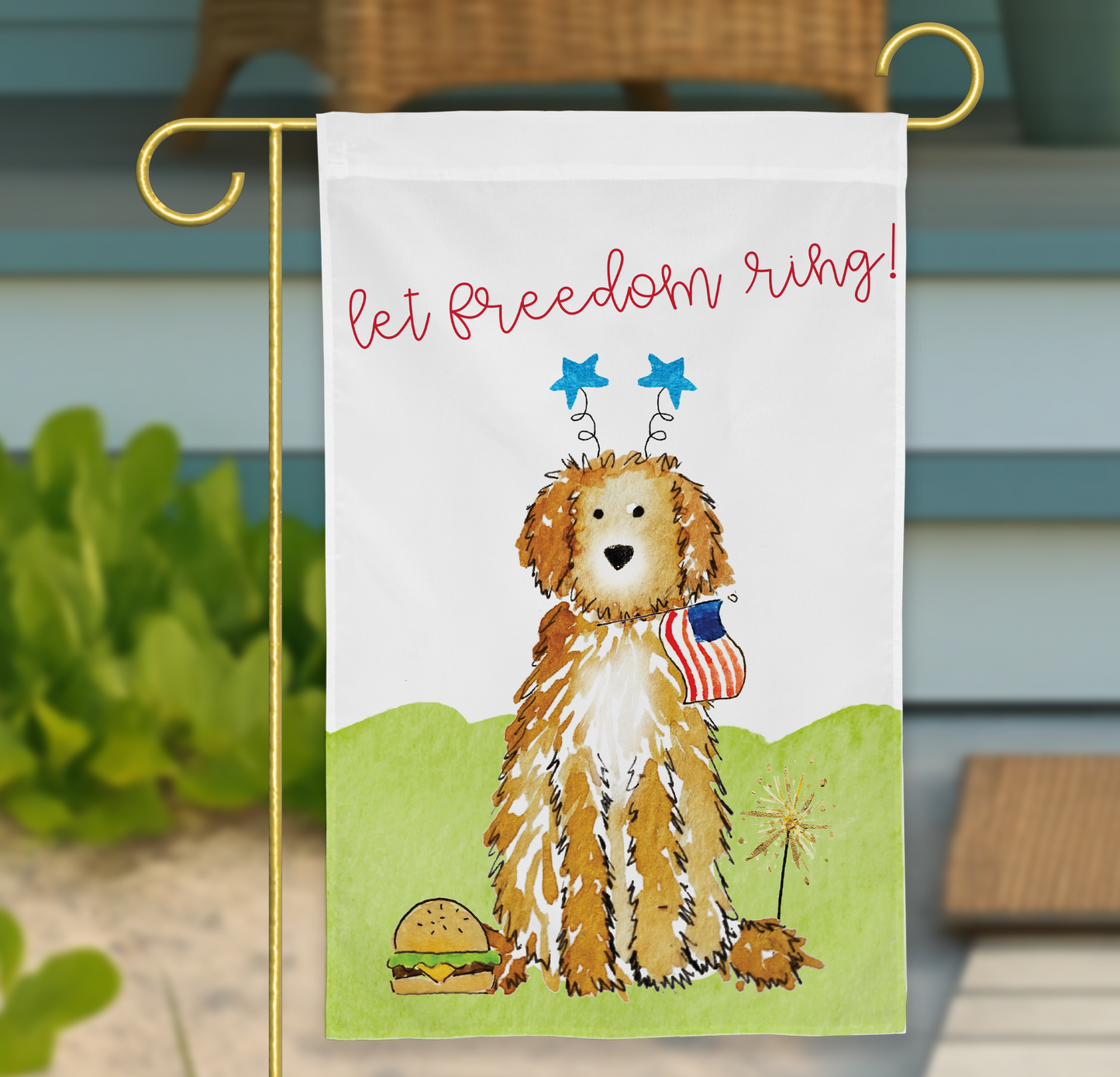 Patriotic Doodle Garden Flag