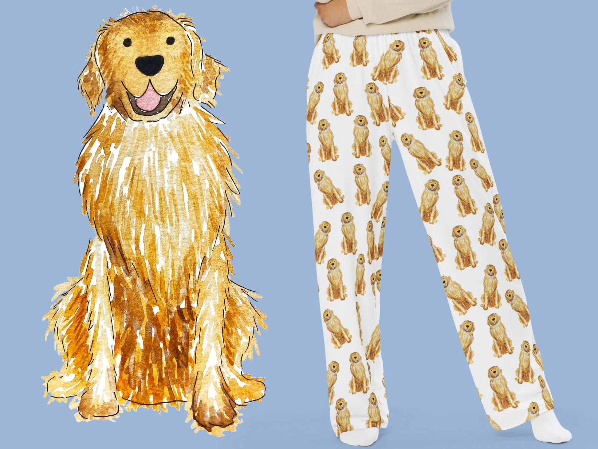 Golden Retriever pajamas with dog art print for dog lovers