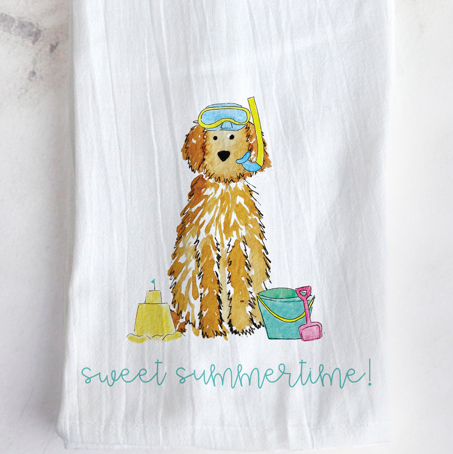 Custom doodle beach tea towel