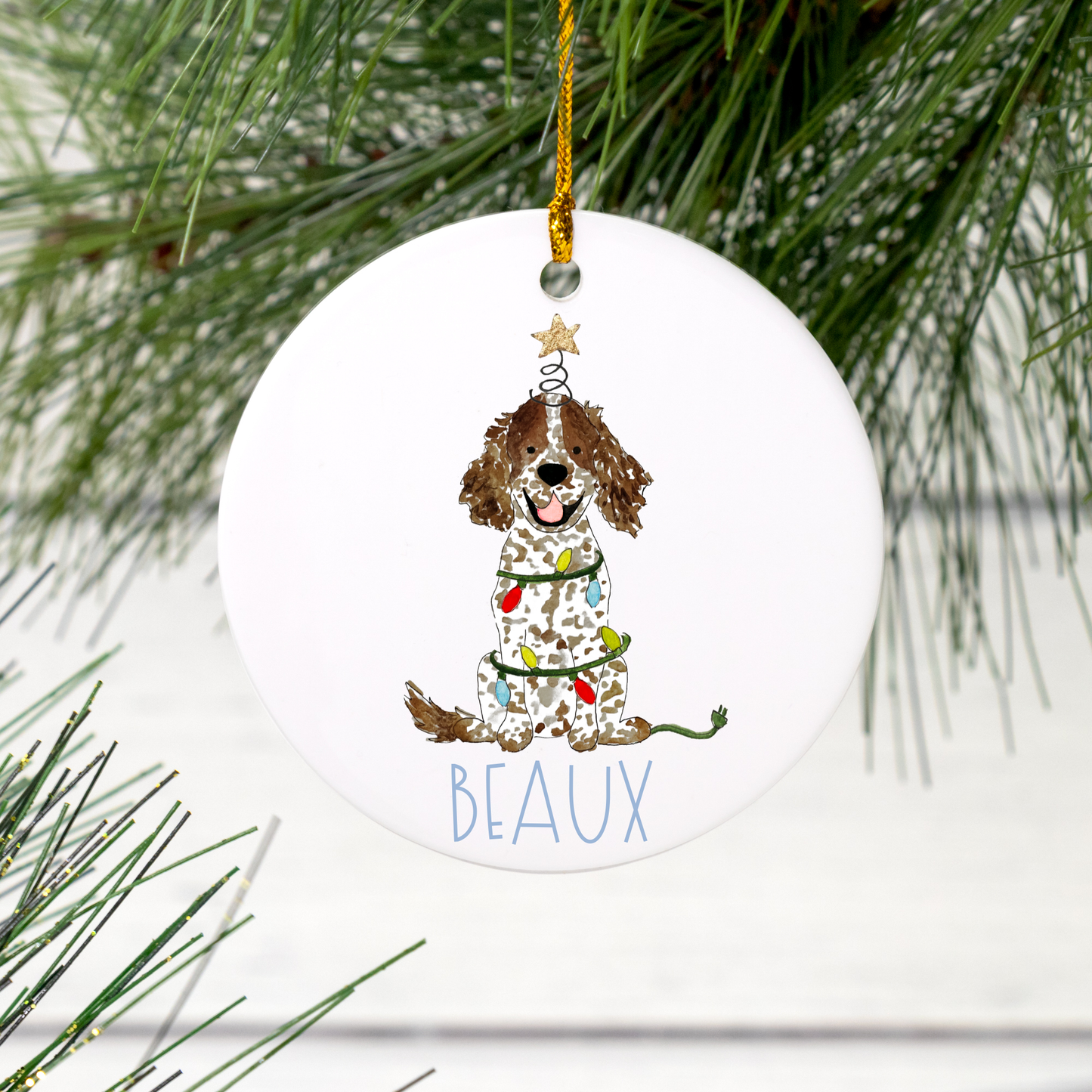 Personalized Festive Spaniel Ornament