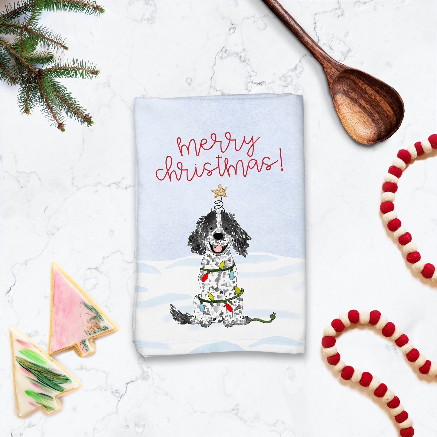 Festive Christmas Brown Spaniel Hostess Towel