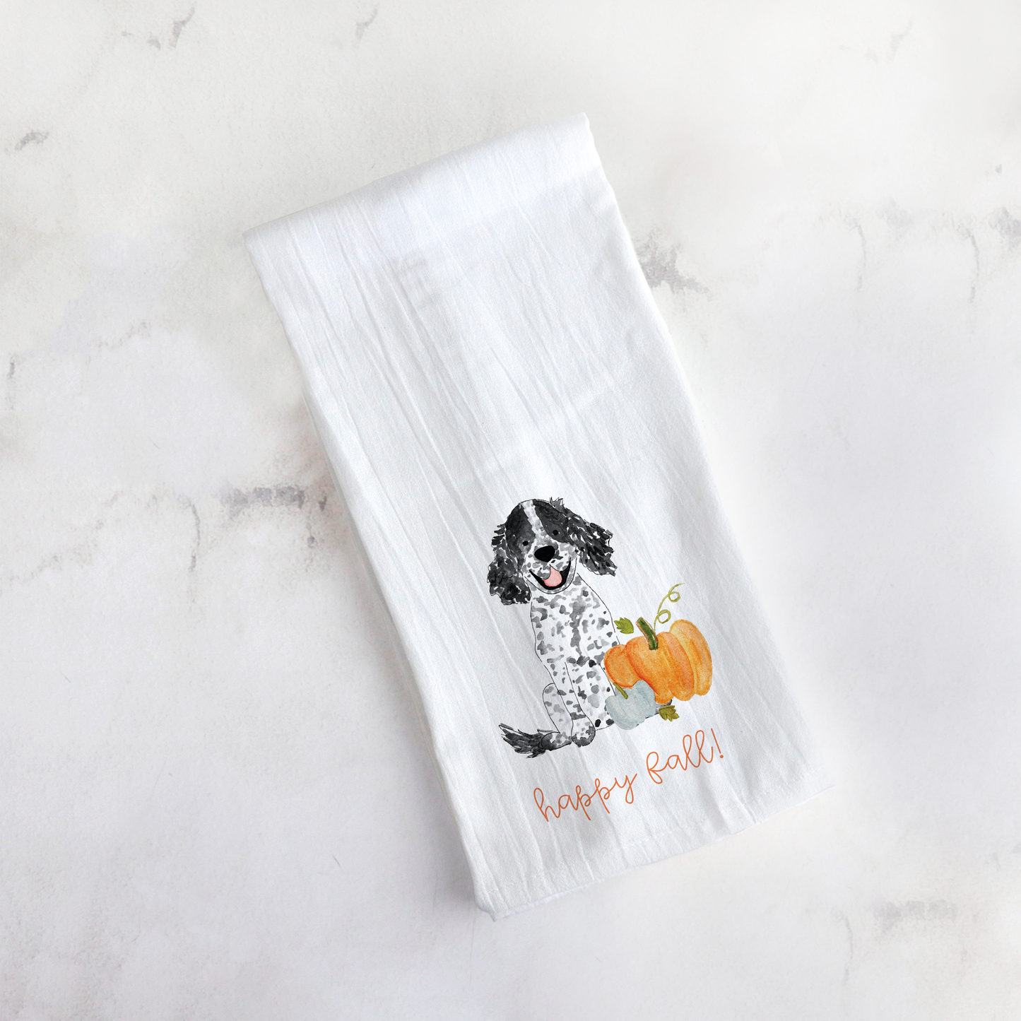 Fall Pumpkin Spaniel Tea Towel