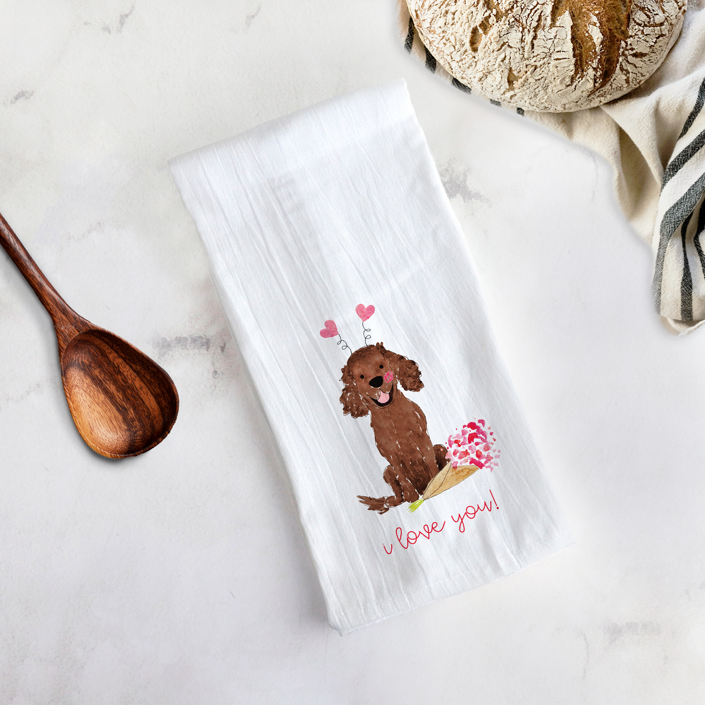 Lovey Dovey Spaniel Tea Towel